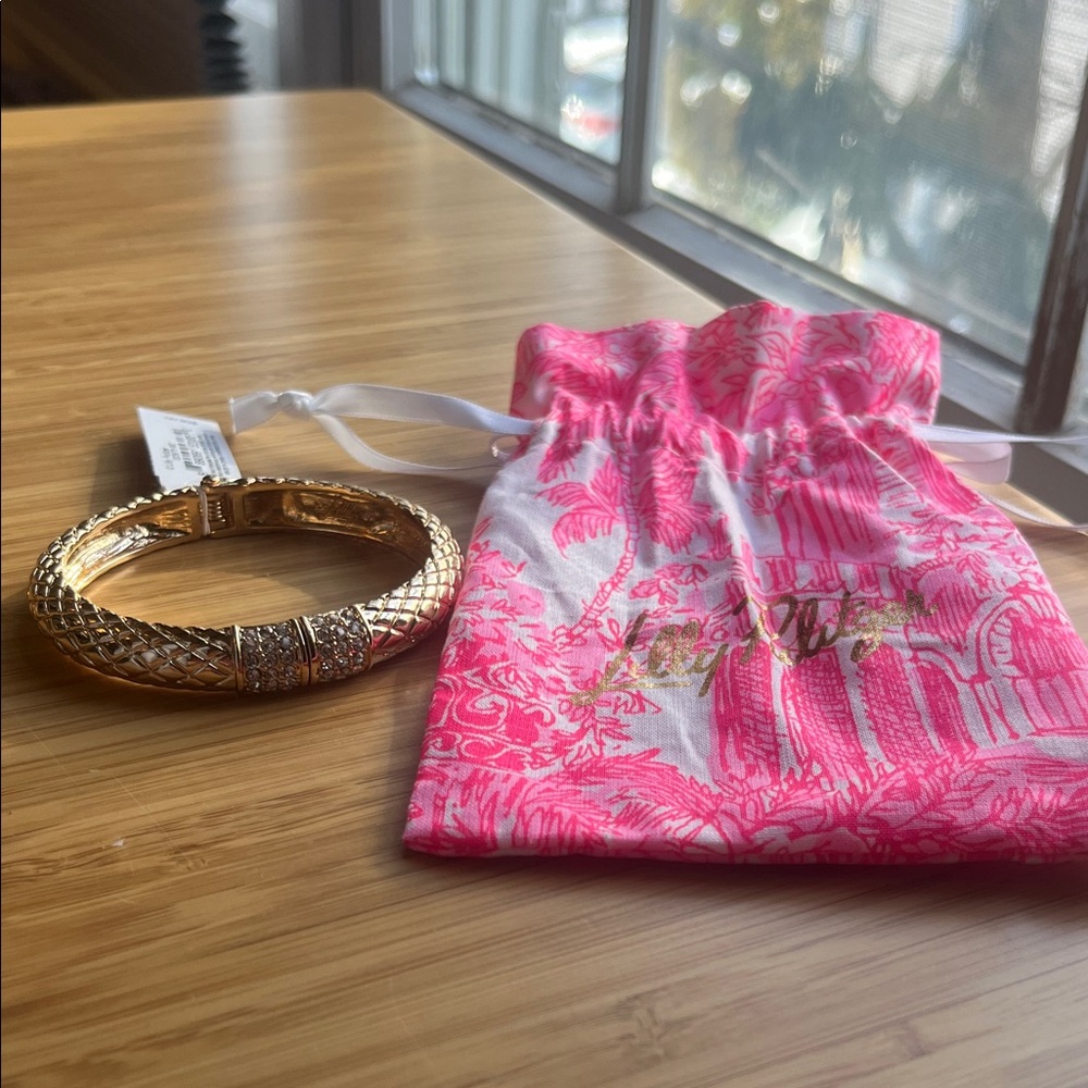 Lilly Pulitzer Gold Bracelet with Pink Pouch